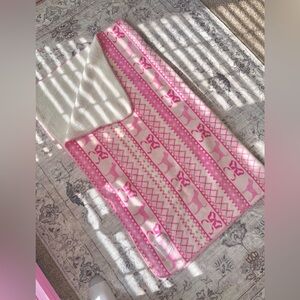 Vs Pink & White Bow Pattern Sherpa Blanket loveshackfancy